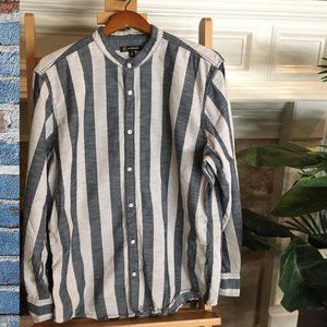 INC INTERNATIONAL CONCEPTS Mens Grey Gray White Striped Button-Up Shirt XL